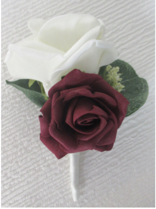 Burgundy & Ivory Rose Buttonhole